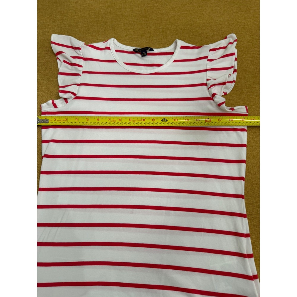 Brooks‎ Brothers Red White Striped Ruffle Shoulder Knit Top Womens Medium
